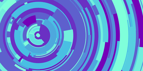 UI Circular HUD Screen Tech System Innovation Concept Background. Abstract Hi-Tech Circular Pattern Vector Backdrop. Round Colorful Arcs. Moving Circles Vector Illustration. Radial Speed Lines.