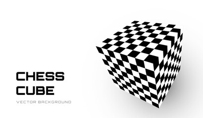3D Cube Geometry Checkered Pattern. Chess Cube isolated on White Background. Vector Illustration.