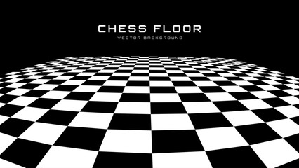 Chess Floor in Perspective with Checkerboard Texture. Empty Chess Board. Black and White Squares Mosaic Studio Background. Vector illustration. - obrazy, fototapety, plakaty