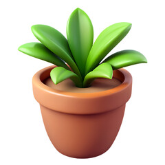 3d green potted plant icon isolated on png transparent background