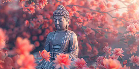 Enlightened Blooms: Hanamatsuri Observances Celebrating the Life and Teachings of Buddha Amidst Springtime Splendor. - obrazy, fototapety, plakaty