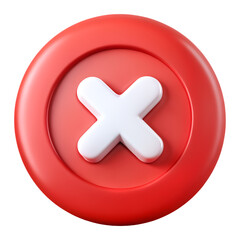 Fototapeta premium 3d red circle button with white cross isolated on png transparent background