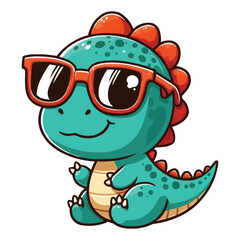 Obraz premium vector Cute dinosaur wearing sunglasses cartoon
