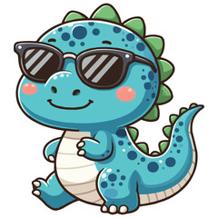 Obraz premium vector Cute dinosaur wearing sunglasses cartoon