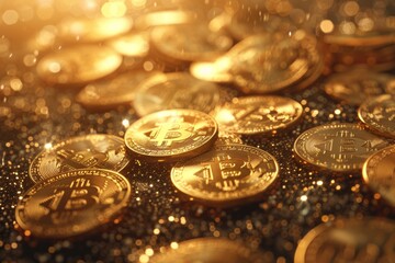 Bitcoin with glowing lights Gold bitcoin symbol