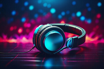Fototapeta na wymiar Headphones, Minimalist Logo, Musical Vibrations