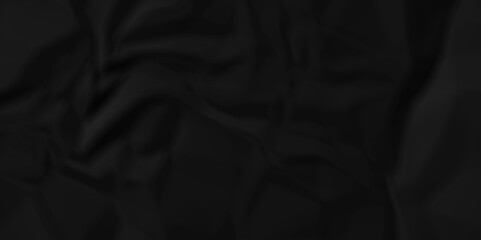 Dark black wrinkly backdrop paper background. panorama grunge wrinkly paper texture background, crumpled pattern texture. black paper crumpled texture. black fabric crushed textured crumpled.