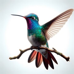 Fototapeta premium water colour Broad Billed Hummingbird with tree brunch on a pure white background