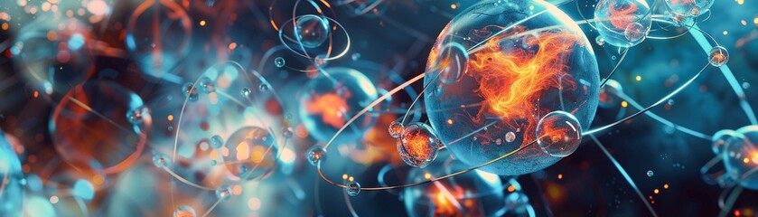 Dive into the world of atoms and molecules with a unique artistic interpretation - obrazy, fototapety, plakaty