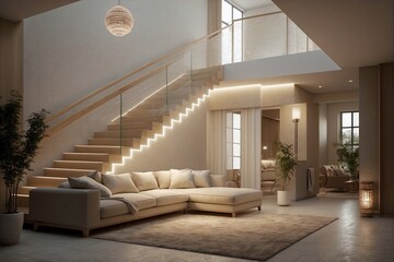 Modern Living Room with Staircase: Play of Light and Space