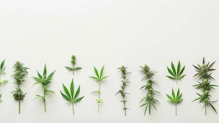 Foto op Canvas Several types of cannabis leaves and buds displayed in a variety of arrangements on white © Daniel