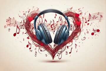 Heart with Headphones and Musical Notes: Musical Romance