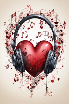 Heart with Headphones and Musical Notes: Musical Romance