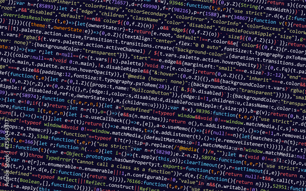 Aufkleber Software Web Developer Programming Code. Javascript Abstract Computer Script - Random Parts of Program Code. Vector Illustration. Learn Programming Framework Concept.