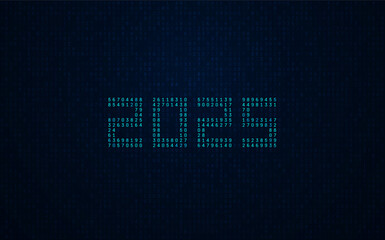 New Year Digits 2025 in Tech Style. Binary Matrix Numbers 2025 New Year Card of Digital Technology Industry. Xmas Holiday Computer Banner. Vector Illustration.