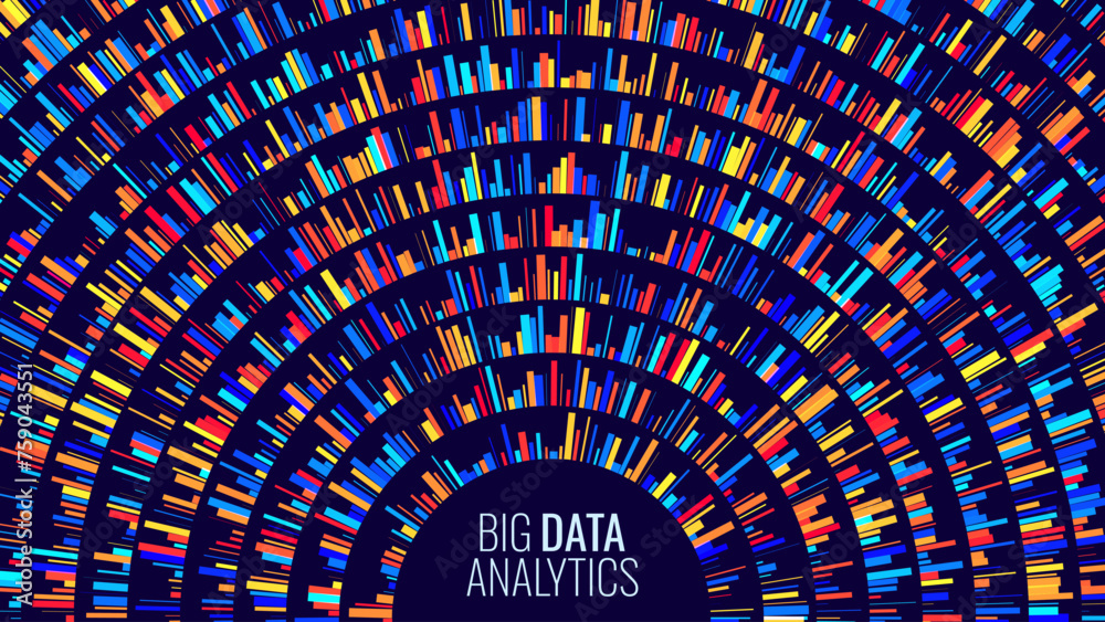 Poster Circular Big Data Graph. DNA Test Infographic. Genome Sequence Map. Chromosome Architecture, Molecule Sequencing Chart. Genetic Science and Technology Concept. Vector Illustration Background.