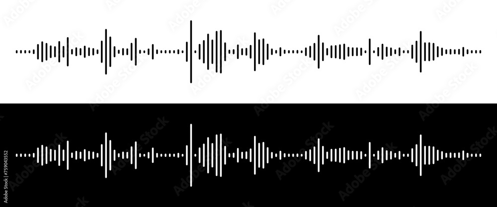 Poster Waves of the Digital Equalizer Isolated on Black and White Backgrounds. Digital Sound EQ Vector Illustration. Voice Assistant Soundwave. AI Assistant Voice Generation or Recognition Concept.