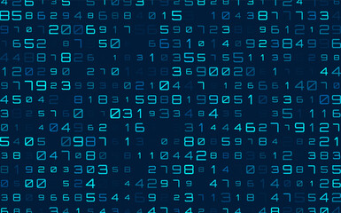 Abstract Numbers Matrix Background. Binary Computer Machine Code. Coding Programming Hacker Concept. Computer Science or Network Security Education Vector Background Illustration.