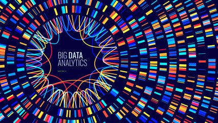 Circular Big Data Graph. DNA Test Infographic. Genome Sequence Map. Chromosome Architecture, Molecule Sequencing Chart. Genetic Science and Technology Concept. Vector Illustration Background.