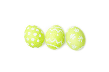 Easter eggs isolated on a white background. Handmade colorful Easter eggs. Easter celebration concept.