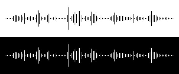 Waves of the Digital Equalizer Isolated on Black and White Backgrounds. Digital Sound EQ Vector Illustration. Voice Assistant Soundwave. AI Assistant Voice Generation or Recognition Concept.