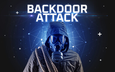 Mysterious hacker, online attack concept