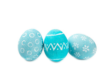 Easter eggs isolated on a white background. Handmade colorful Easter eggs. Easter celebration concept.