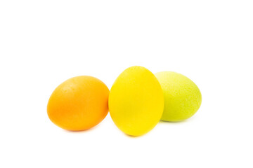 Easter eggs isolated on a white background. Handmade colorful Easter eggs. Easter celebration concept.