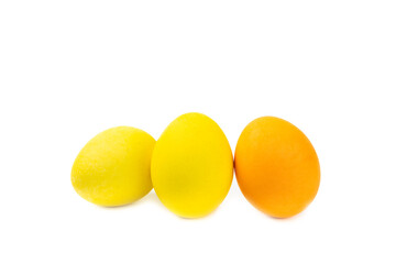 Easter eggs isolated on a white background. Handmade colorful Easter eggs. Easter celebration concept.