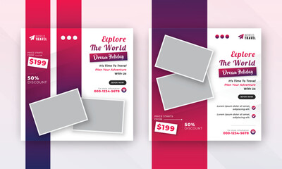 Travel the world social media post web banner marketing flyer design template