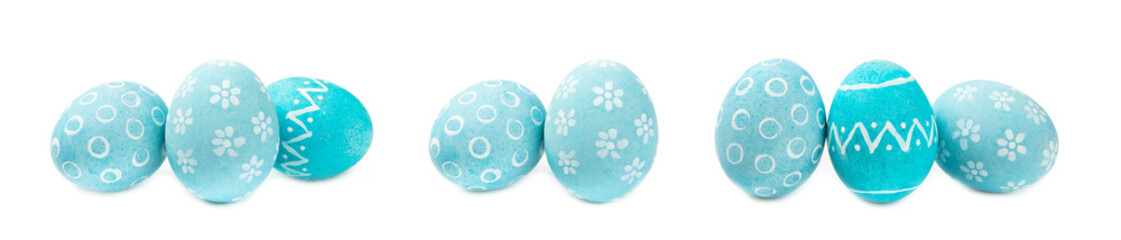Easter eggs isolated on a white background. Handmade colorful Easter eggs. Easter celebration concept.