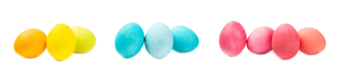 Easter eggs isolated on a white background. Handmade colorful Easter eggs. Easter celebration concept.