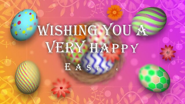 Wishing you a very happy easter holiday greetings on blur shape. Beautiful easter blessings background with decorated eggs.