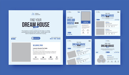 Dream house for sale real estate social media post or square flyer design template