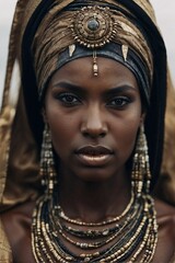 Fototapeta na wymiar Close-up of Woman in Turban: Mystical Beauty