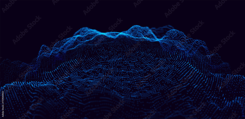 Aufkleber Blue Wireframe Landscape Wire with Depth of Field Effect. 3D Topographic Map Background Concept. Geography Concept. Tech Wavy Backdrop. Space Game Surface HUD Design Element.
