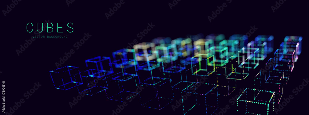 Aufkleber Blockchain Abstract Cubes Technology Background. Artificial Intelligence Data Cells Concept. Big Data Visualization. Vector Illustration.