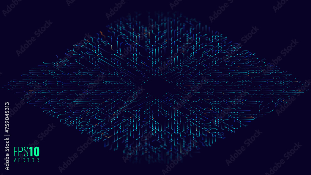 Poster Digital Eye. Data Network Cyber Security Technology. Internet Secure Surveillance Identification. Digital Circuit Board Eyeball Safety Scanner Concept. Vector Illustration.