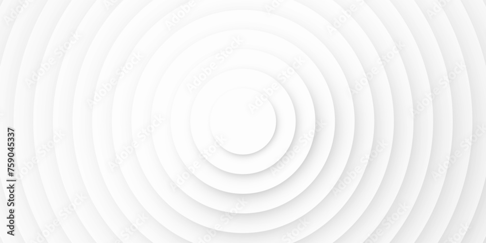 Poster Abstract White Circles Background. Circular Graphic Design Template. Vector Illustration. Simple Round Backdrop For Business Presentations. Minimal Style Concentric Circles with Shadows.
