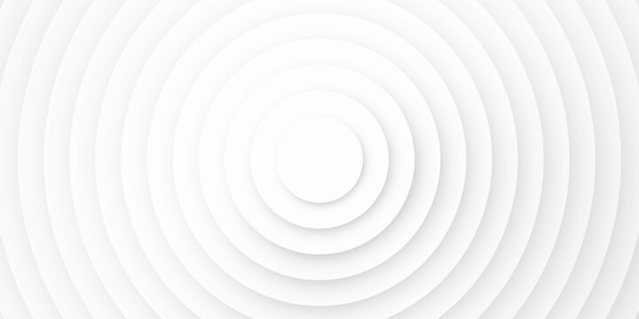 Abstract White Circles Background. Circular Graphic Design Template. Vector Illustration. Simple Round Backdrop For Business Presentations. Minimal Style Concentric Circles with Shadows.