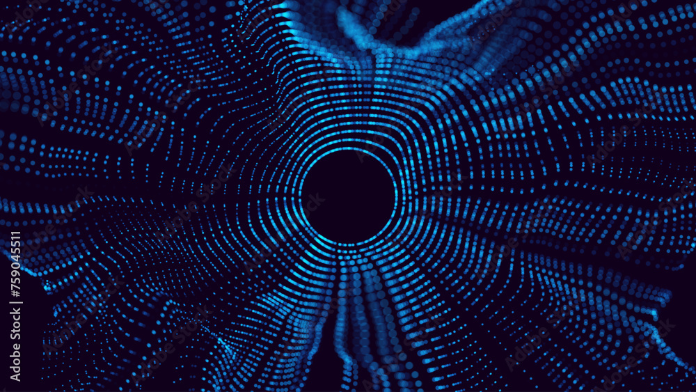 Aufkleber Particles Blast Circle Frame. Particles Shockwave Explosion Effect Background. Digital Explosion. Radial Sound Explosion Wave Music Visualization. Colorful Equalizer Background. Vector Illustration.