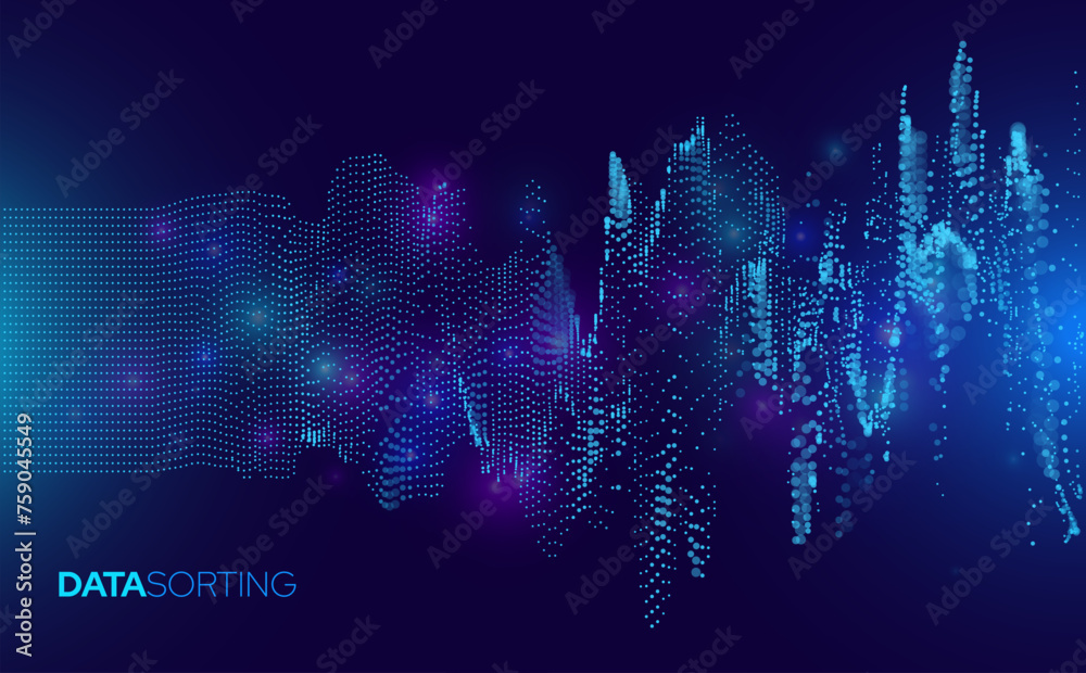 Poster Big Data Sorting Algorithm Background. Data Flow Art. Database Sorting Concept. Technology or Science Digital Background. Vector Illustration.