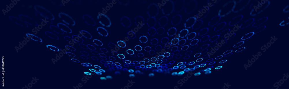 Fototapete abstract technology futuristic digital concept pattern with lighting glowing circles on dark blue ba