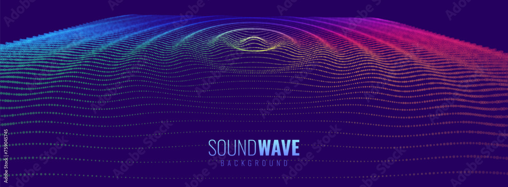 Poster abstract sound background. dynamic music light flow. blurred neon particles lights effect. music sou