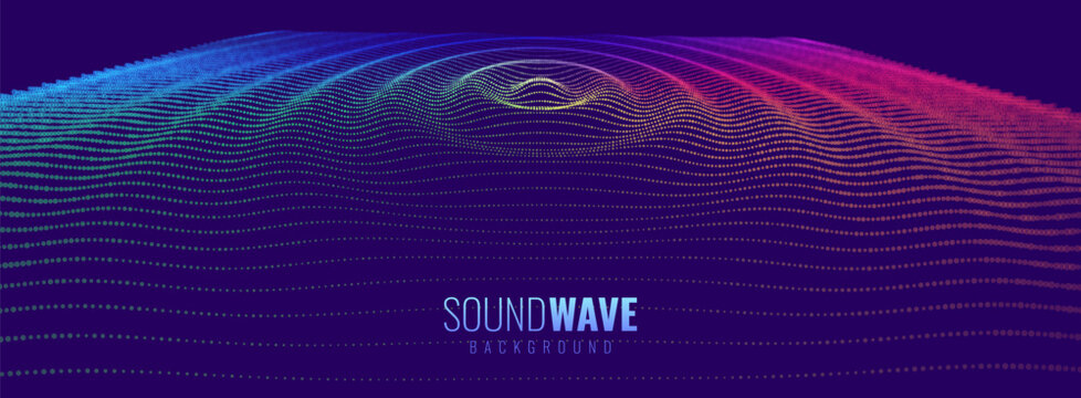 Abstract Sound Background. Dynamic Music Light Flow. Blurred Neon Particles Lights Effect. Music Sound Wave Visualization. Abstract Vector Background.