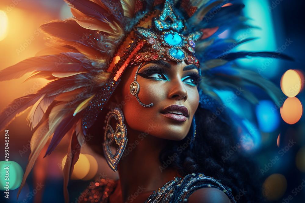 Poster Beautiful woman dances in the Rio Carnival the most famous festival in the world generative AI