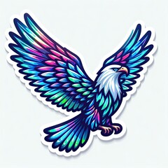Fototapeta premium sticker design of a eagle with rainbow colored wings flying isolated on white background