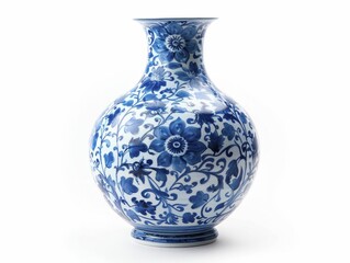 A classic blue porcelain vase, isolated on a white background.