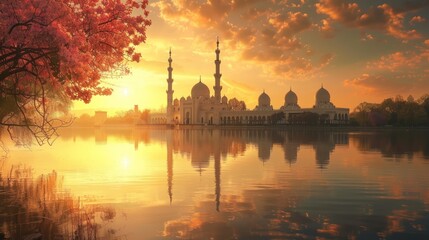 Peaceful Mosque Panorama in Tranquil Atmosphere