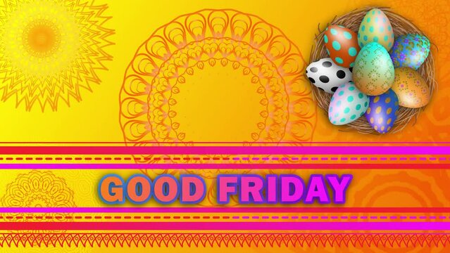 Good Friday animated easter clip with traditional Design background and decorated easter eggs.Concept for easter holiday celebration.